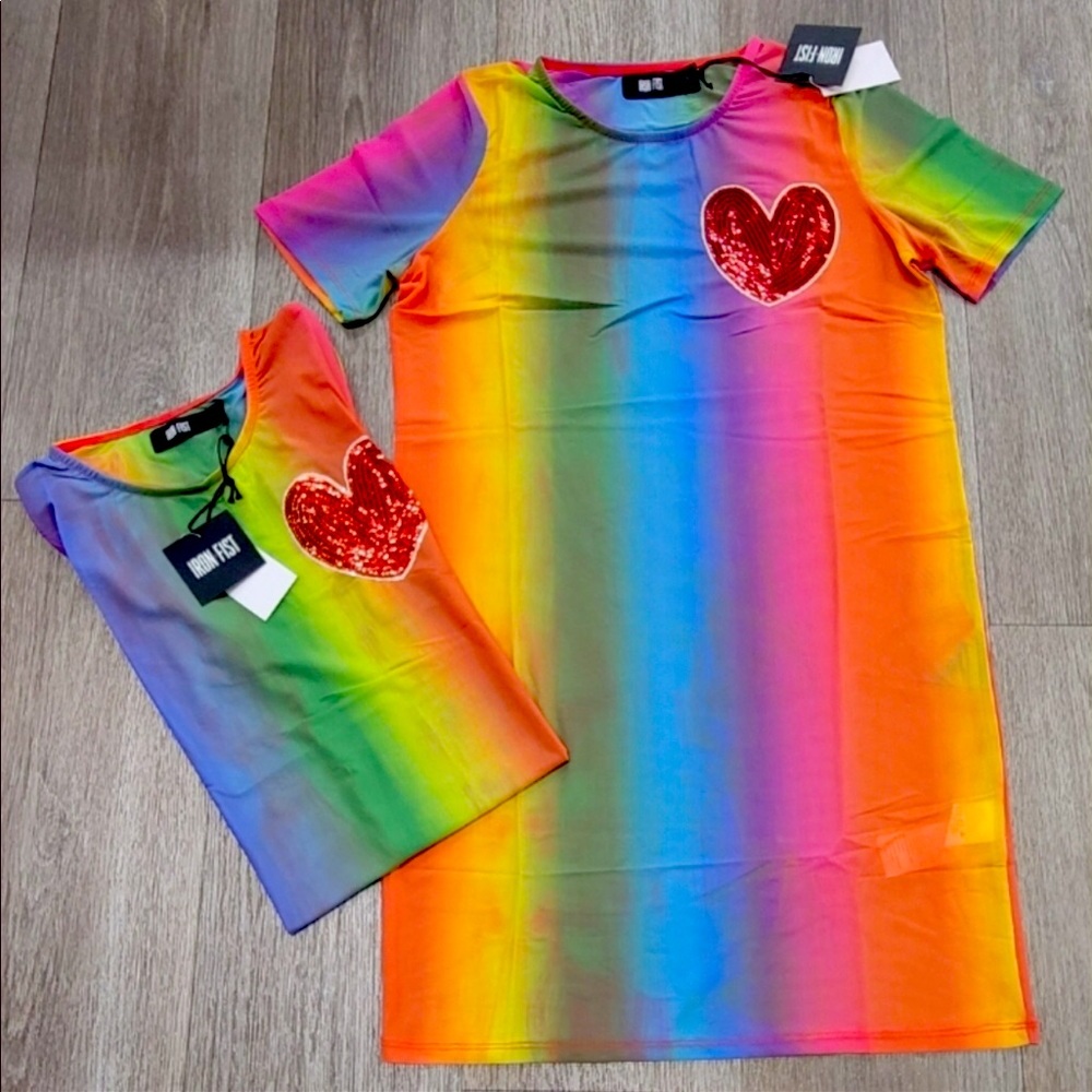 NWT! Iron Fist Somewhere Rainbow Mesh Dress Mini - Picture 3 of 3